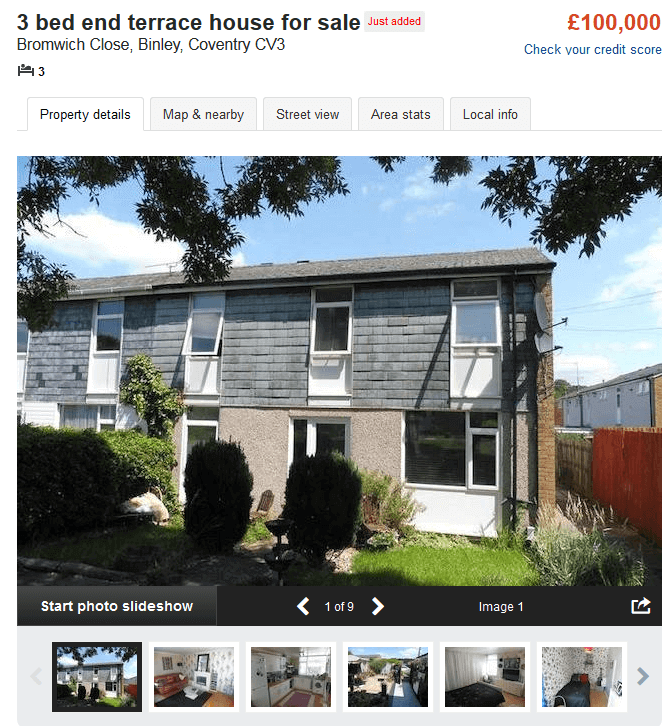 £100,000 house in west midlands